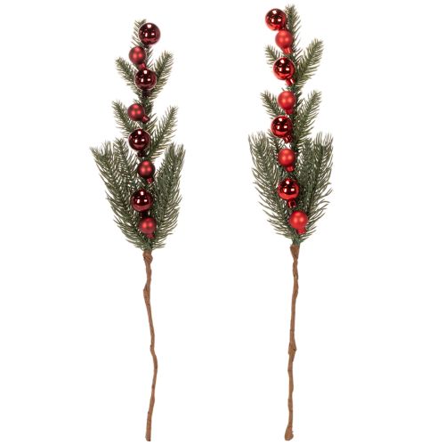 Artificial fir branch with Christmas baubles, 48cm, 2 pieces | Floristik24.ie