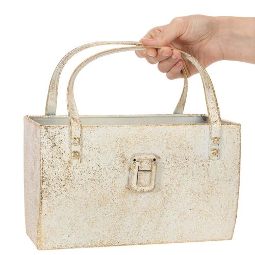 Metal bag, decorative container, rectangular, 26cm, gold | Floristik24.ie