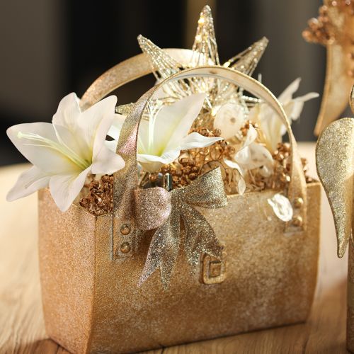 Metal bag, decorative container, rectangular, 26cm, gold | Floristik24.ie