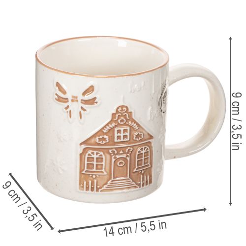 Ceramic mug with house motif and relief pattern, 9cm | Floristik24.ie