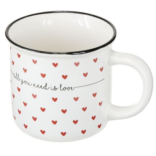 Floristik24 Cup with hearts ceramic cup white red Ø9cm H9cm