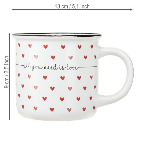 Cup with hearts ceramic cup white red Ø9cm H9cm | Floristik24.ie