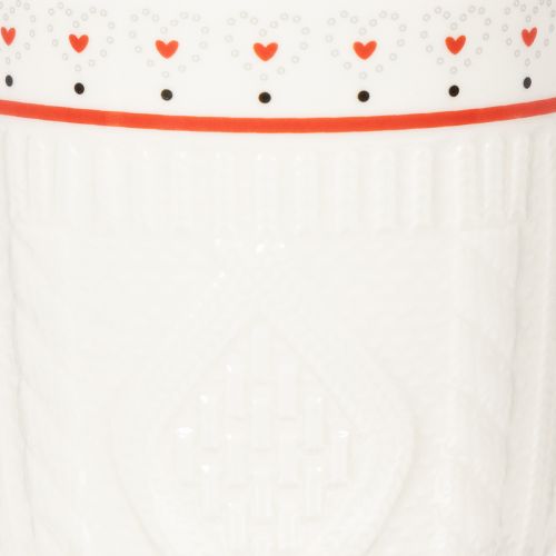 Coffee mug with red handle, knitted pattern and heart decoration, ceramic, 9cm, 2 pieces | Floristik24.ie