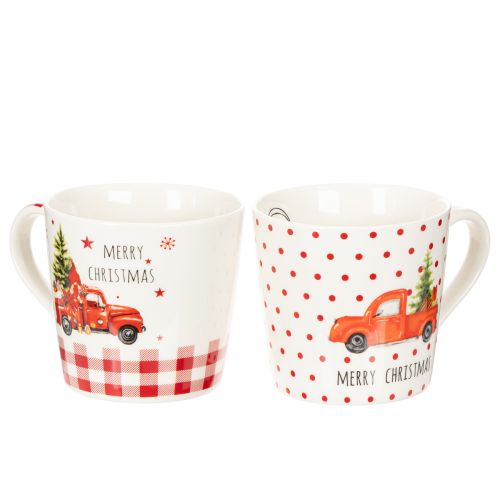 Christmas mug with car and Christmas tree, ceramic mugs, 10cm, 2 pieces