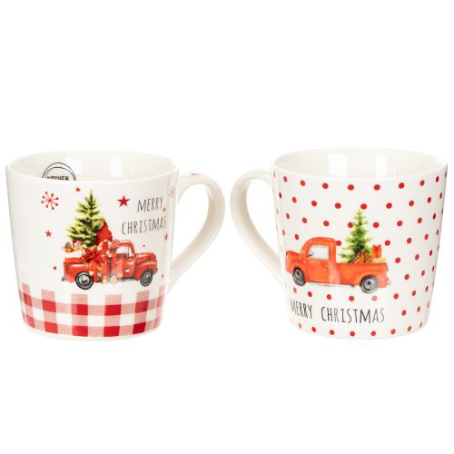 Christmas mug with car and Christmas tree, ceramic mugs, 10cm, 2 pieces | Floristik24.ie