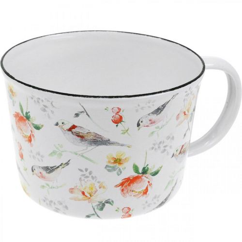 Floristik24 Plant cup birds / flowers, planter, decorative enamel cup, planter Ø10cm H7cm