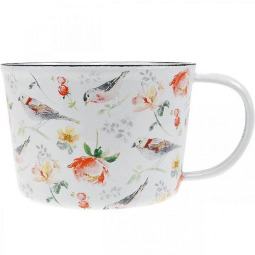 Floristik24 Plant cup birds / flowers, planter, decorative enamel cup, planter Ø10cm H7cm