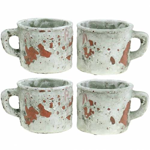 Plant pot cachepot cup vintage grey, natural clay Ø8.5cm H8cm 4pcs
