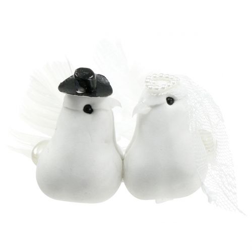 Floristik24 Pair of pigeons with clip white 10cm 3pcs