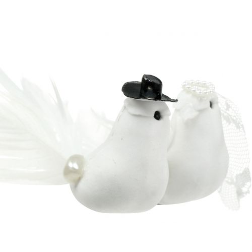 Product Pair of pigeons with clip white 10cm 3pcs