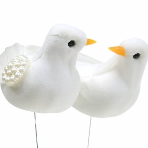 Floristik24 Pigeon pair on wire white 4-4.5cm 6 pairs