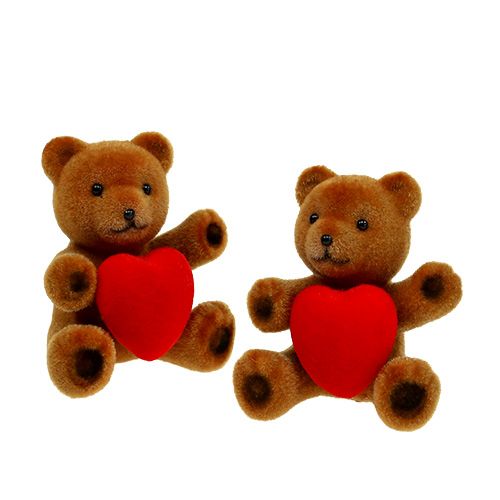 Floristik24 Teddy flocked 10cm with heart 6pcs