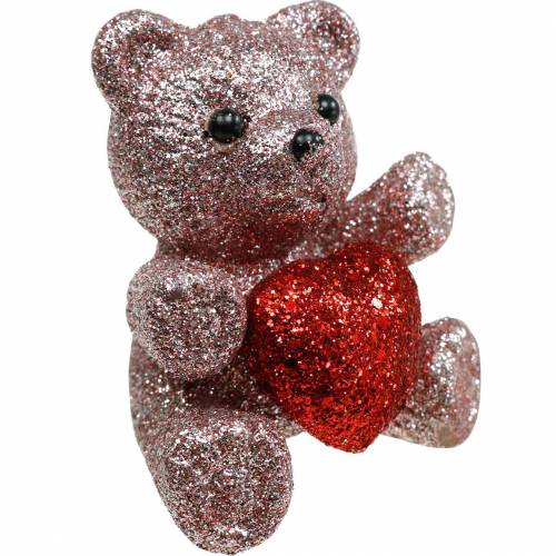 Decorative plug bear with heart, Valentine&#39;s Day, flower plug glitter 9pcs