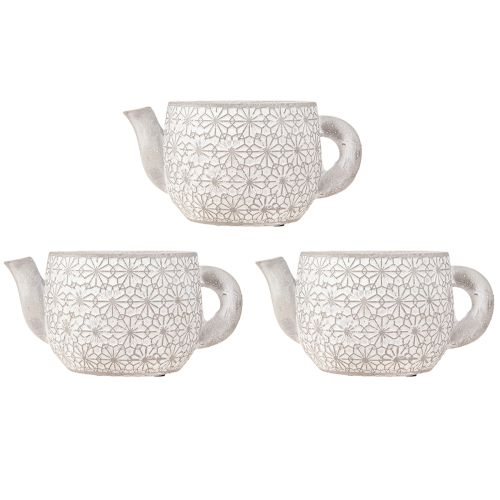 Floristik24 Teapot Decorative Ceramic Planter White Washed 16×10.5×8cm 3 pcs