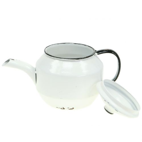Floristik24 Metal teapot vintage white, black H14cm