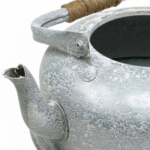Planter tea kettle zinc gray, white washed Ø26cm H15cm