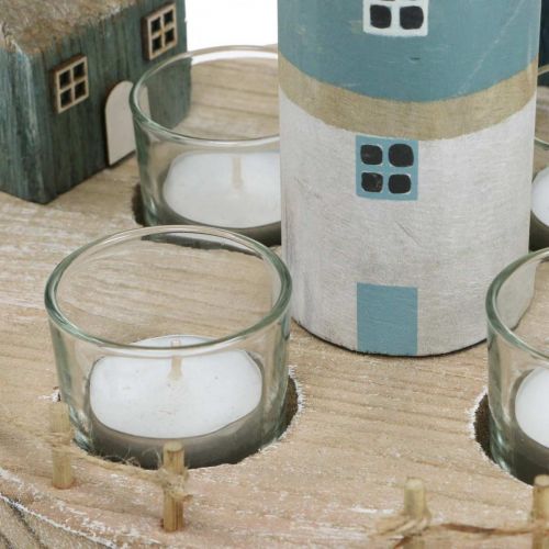 Floristik24 Lighthouse tea light holder blue, white 4 tea lights Ø25cm H28cm