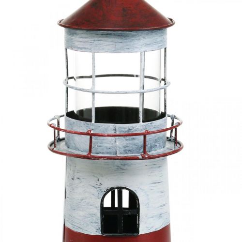Floristik24 Tea light lighthouse metal decoration maritime red, white Ø14cm H41cm