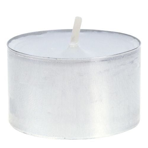 Tealights 75pcs white in aluminum bowl, burning time 8 hours