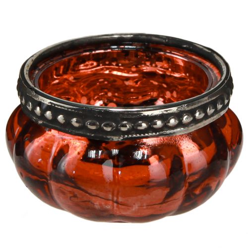 Tealight glass antique red silver with metal rim Ø6cm H3.5cm