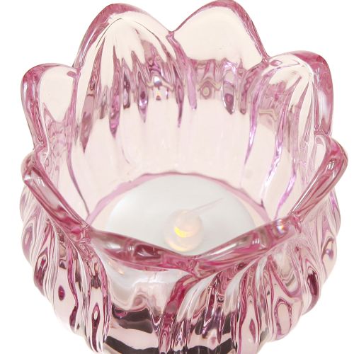 Floristik24 Tealight Glass Flower Lantern Glass 3 Colors Ø7cm H7cm 6pcs
