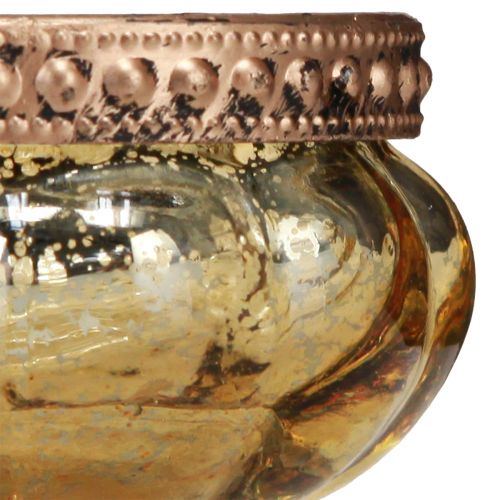Product Tealight glass champagne antique gold with metal rim Ø6cm H3.5cm