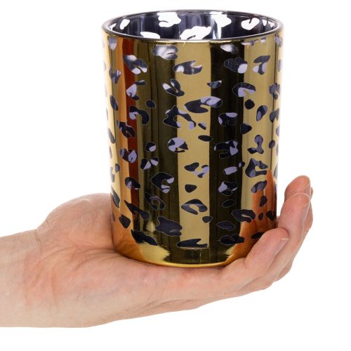 Glass tealight holder with leopard print for table decoration, 12cm | Floristik24.ie