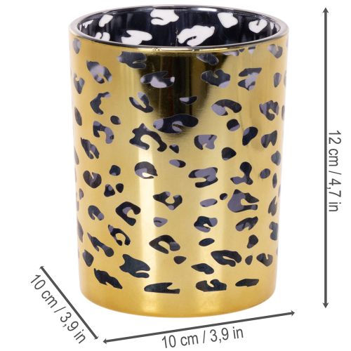 Glass tealight holder with leopard print for table decoration, 12cm | Floristik24.ie