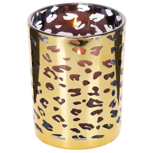Glass tealight holder with leopard print for table decoration, 12cm | Floristik24.ie