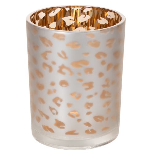 Glass tealight holder with leopard print, 12cm
