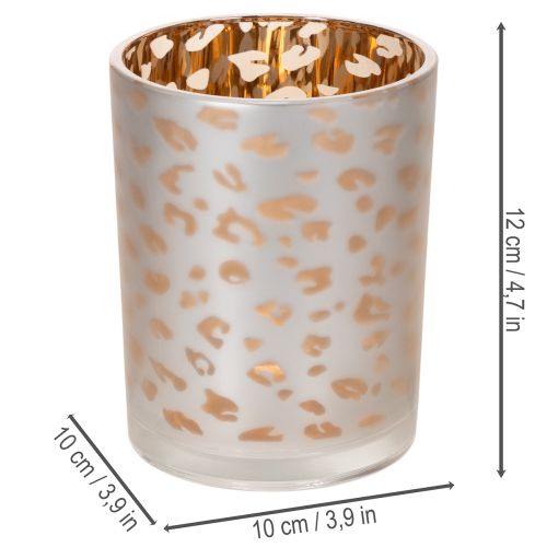 Glass tealight holder with leopard print, 12cm | Floristik24.ie