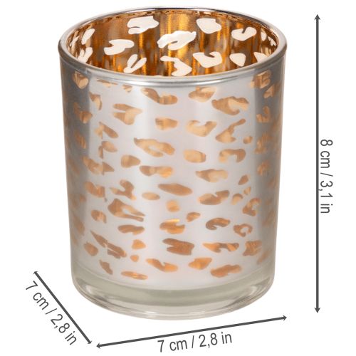 Glass tealight holder with leopard print, two-tone, 8cm | Floristik24.ie