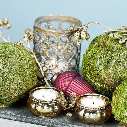 Product Tealight glass champagne antique gold with metal rim Ø6cm H3.5cm