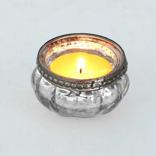 Product Tealight glass antique silver with metal rim Ø6cm H3.5cm