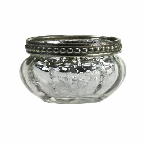 Product Tealight glass antique silver with metal rim Ø6cm H3.5cm