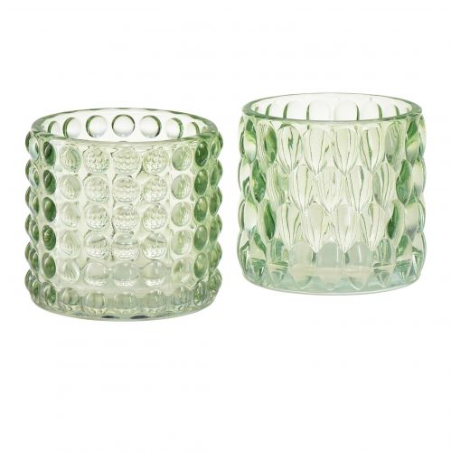 Floristik24 Tealight glass green lantern tinted glass Ø9.5cm H9cm 2pcs