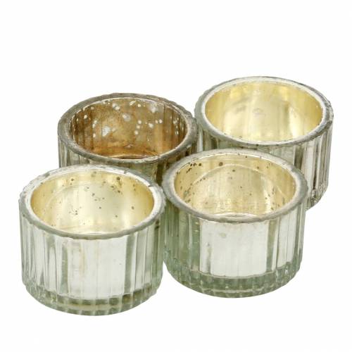 Floristik24 Tealight glass vintage farmer's silver Ø4.8cm H3cm 4pcs