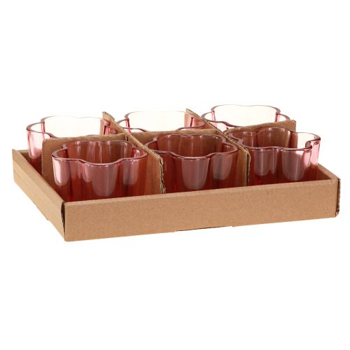 Product Tealight holder flower tealight glass pink Ø7.5cm H6cm 6pcs