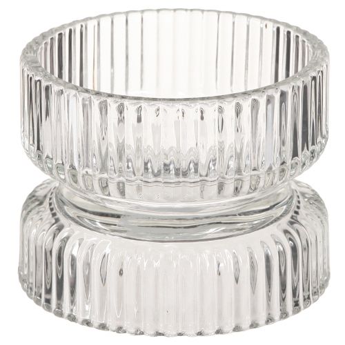 Floristik24 Tealight holder ribbed glass decoration clear Ø9cm H7cm 4 pcs