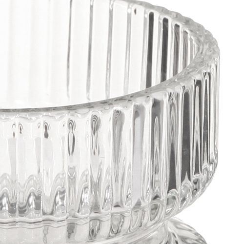 Product Tealight holder ribbed glass decoration clear Ø9cm H7cm 4 pcs