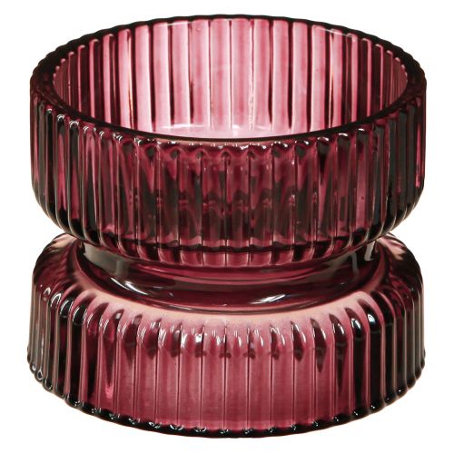 Floristik24 Tealight holder glass decoration ribbed berry Ø9cm H7cm 4 pcs