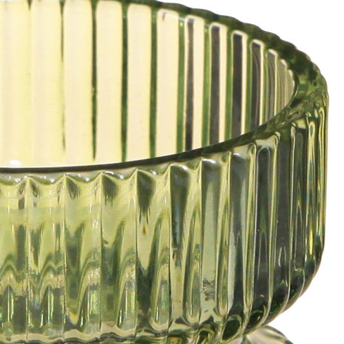 Product Tealight Holder Glass Decoration Ribbed Green Ø9cm H7cm 4 pcs
