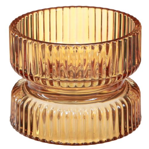 Tealight holder glass ribbed decoration orange Ø9cm H7cm 4 pcs