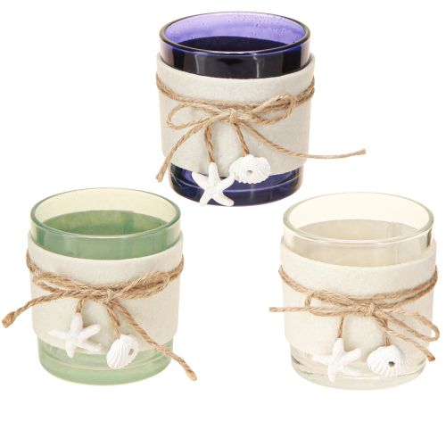 Product Tealight holder glass maritime tealight blue green white 7.5cm 3pcs