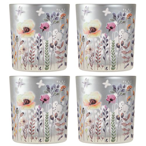 Product Tealight Holder Glass Poppy Butterfly Colored 8cm 4 Pcs