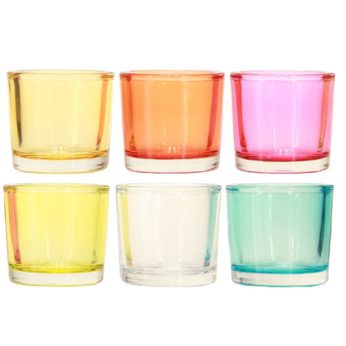 Floristik24 Tealight holder glass lanterns colored assorted Ø6.5cm H6cm 6pcs