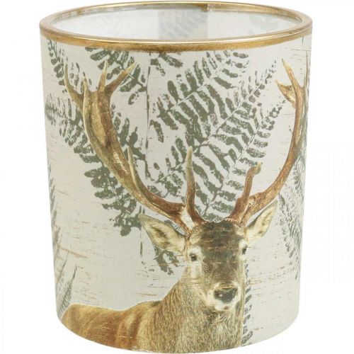 Floristik24 Lantern glass tea light holder candle glass deer 10cm Ø9cm