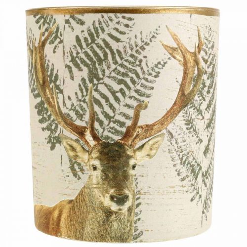 Floristik24 Lantern glass tea light holder candle glass deer 10cm Ø9cm
