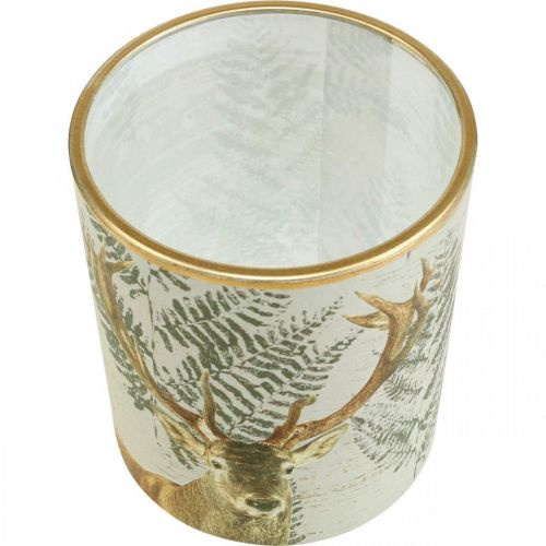 Floristik24 Lantern glass tea light holder candle glass deer 10cm Ø9cm
