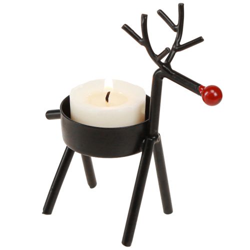 Floristik24 Tealight holder metal reindeer with red nose black 11.5cm 6pcs